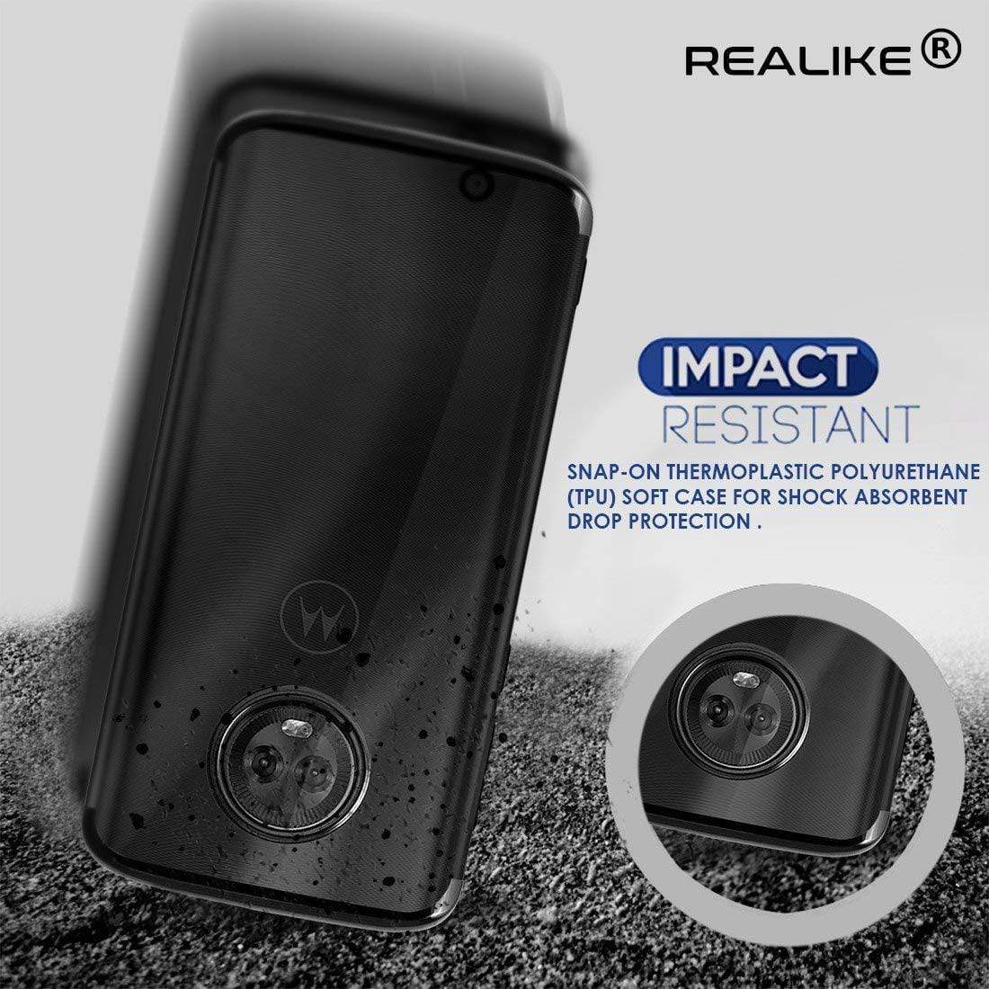 REALIKE® Moto G6 Plus Cover, Metal Electroplating Technology -Slim Ultra-Thin Full Transparent Case Soft Skin Protective Back Cover for Moto G6 Plus (Clear-Black)