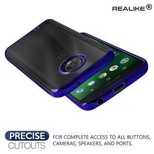 REALIKE® Moto G6 Plus Cover, Metal Electroplating Technology -Slim Ultra-Thin Full Transparent Case Soft Skin Protective Back Cover for Moto G6 Plus (Clear-Blue)