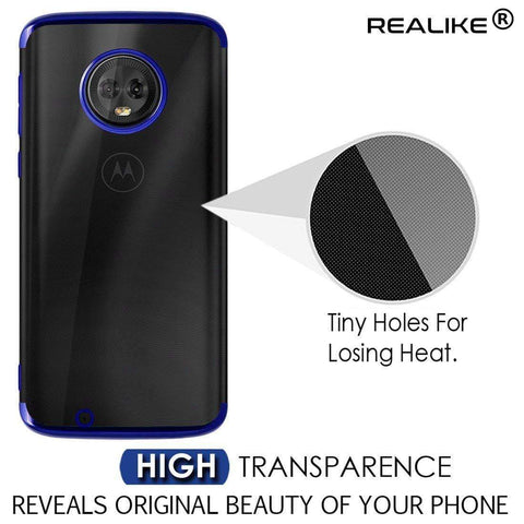 Image of REALIKE® Moto G6 Plus Cover, Metal Electroplating Technology -Slim Ultra-Thin Full Transparent Case Soft Skin Protective Back Cover for Moto G6 Plus (Clear-Blue)
