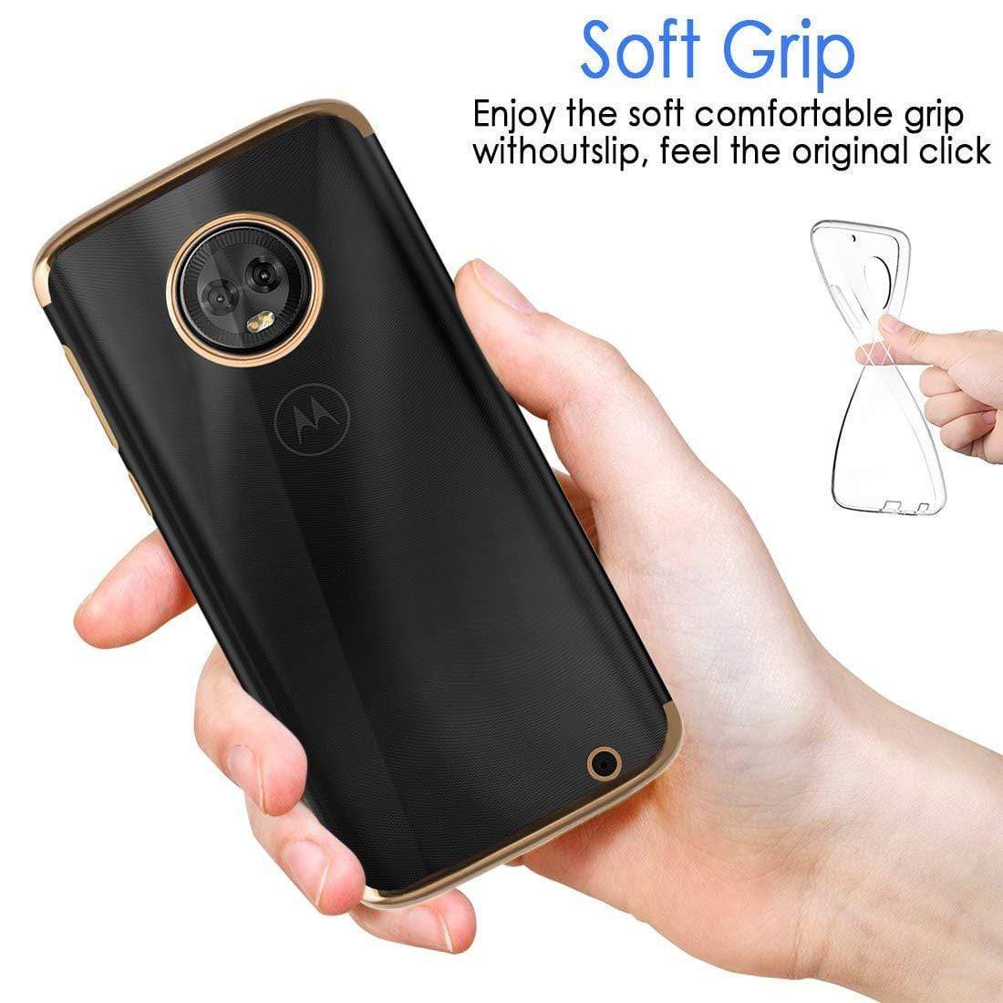 REALIKE® Moto G6 Plus Cover, Metal Electroplating Technology -Slim Ultra-Thin Full Transparent Case Soft Skin Protective Back Cover for Moto G6 Plus (Clear-Gold)