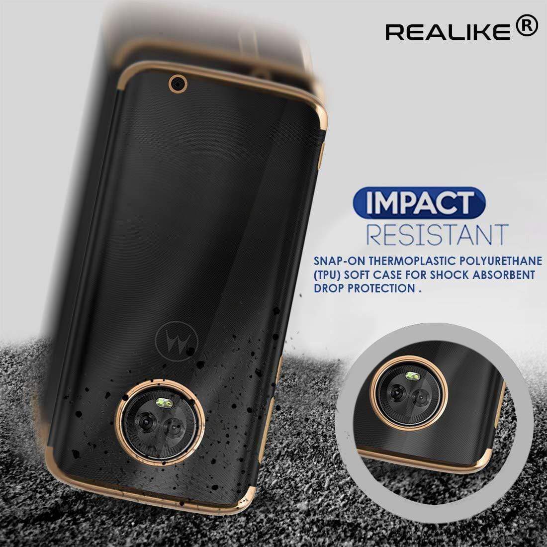 REALIKE® Moto G6 Plus Cover, Metal Electroplating Technology -Slim Ultra-Thin Full Transparent Case Soft Skin Protective Back Cover for Moto G6 Plus (Clear-Gold)