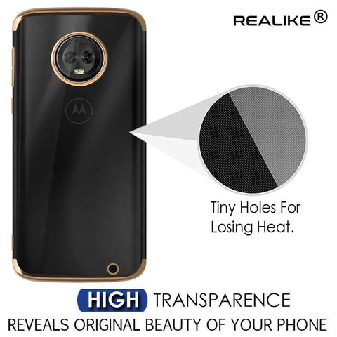 REALIKE® Moto G6 Plus Cover, Metal Electroplating Technology -Slim Ultra-Thin Full Transparent Case Soft Skin Protective Back Cover for Moto G6 Plus (Clear-Gold)