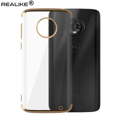 REALIKE® Moto G6 Plus Cover, Metal Electroplating Technology -Slim Ultra-Thin Full Transparent Case Soft Skin Protective Back Cover for Moto G6 Plus (Clear-Gold)