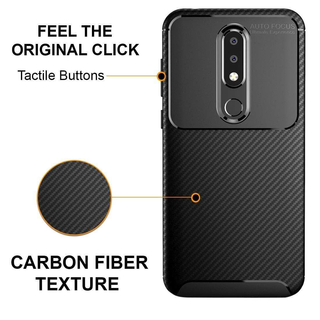 REALIKE® Nokia 6.1 Plus Back Cover, Premium Tough Rugged Armor Carbon Fiber Shockproof Soft Silicon TPU Back Cover Case for Nokia 6.1 Plus 2018 (Carbon Fiber Series Black)