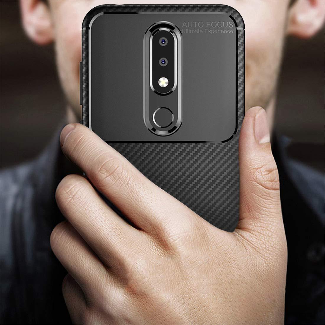 REALIKE® Nokia 6.1 Plus Back Cover, Premium Tough Rugged Armor Carbon Fiber Shockproof Soft Silicon TPU Back Cover Case for Nokia 6.1 Plus 2018 (Carbon Fiber Series Black)
