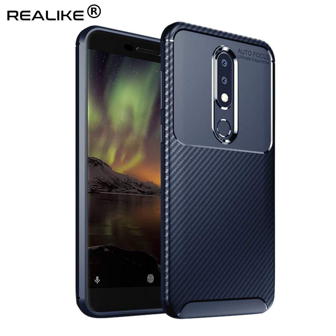 REALIKE® Nokia 6.1 Plus Back Cover, Premium Tough Rugged Armor Carbon Fiber Shockproof Soft Silicon TPU Back Cover Case for Nokia 6.1 Plus 2018 (Carbon Fiber Series Blue)