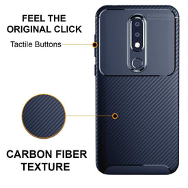 REALIKE® Nokia 6.1 Plus Back Cover, Premium Tough Rugged Armor Carbon Fiber Shockproof Soft Silicon TPU Back Cover Case for Nokia 6.1 Plus 2018 (Carbon Fiber Series Blue)
