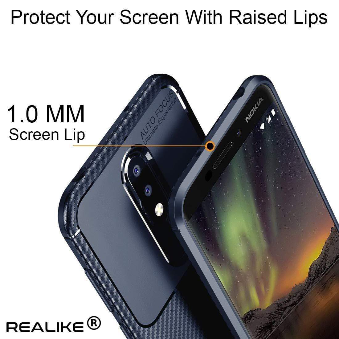REALIKE® Nokia 6.1 Plus Back Cover, Premium Tough Rugged Armor Carbon Fiber Shockproof Soft Silicon TPU Back Cover Case for Nokia 6.1 Plus 2018 (Carbon Fiber Series Blue)