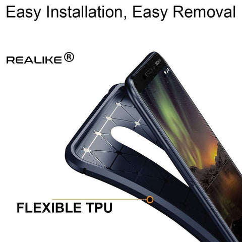 Image of REALIKE® Nokia 6.1 Plus Back Cover, Premium Tough Rugged Armor Carbon Fiber Shockproof Soft Silicon TPU Back Cover Case for Nokia 6.1 Plus 2018 (Carbon Fiber Series Blue)
