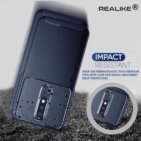 Image of REALIKE® Nokia 6.1 Plus Back Cover, Premium Tough Rugged Armor Carbon Fiber Shockproof Soft Silicon TPU Back Cover Case for Nokia 6.1 Plus 2018 (Carbon Fiber Series Blue)