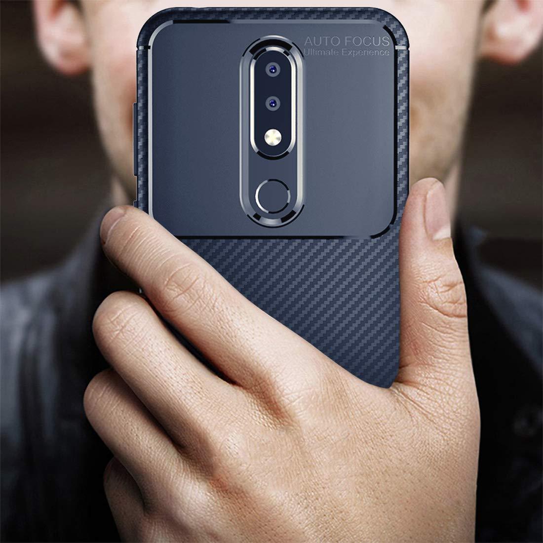 REALIKE® Nokia 6.1 Plus Back Cover, Premium Tough Rugged Armor Carbon Fiber Shockproof Soft Silicon TPU Back Cover Case for Nokia 6.1 Plus 2018 (Carbon Fiber Series Blue)