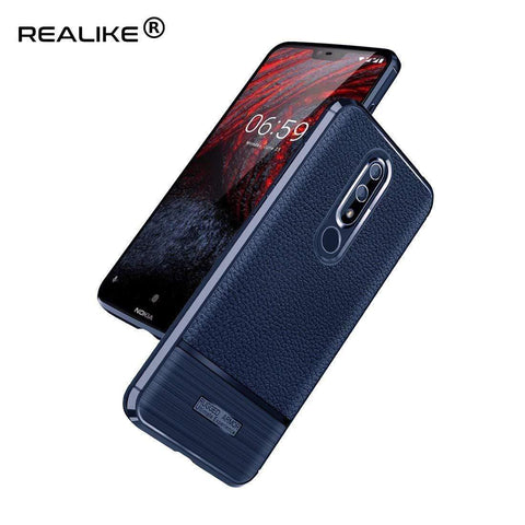 Image of REALIKE® Nokia 6.1 Plus Back Cover, Ultimate Protection from Drops, Durable, Anti Scratch, Perfect Fit Litchi Pattern Back Cover for Nokia 6.1 Plus 2018 (Litchi Blue)