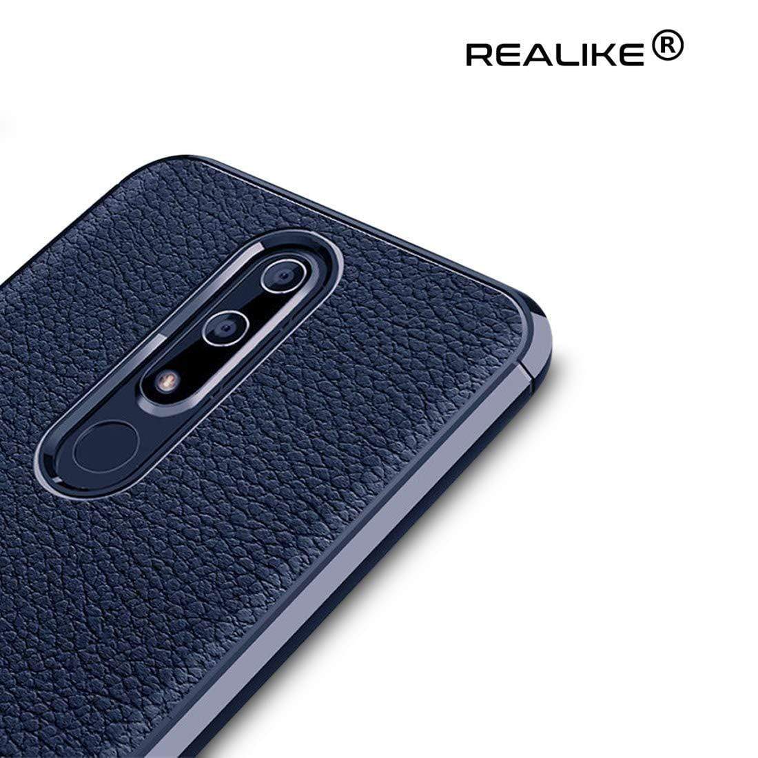 REALIKE® Nokia 6.1 Plus Back Cover, Ultimate Protection from Drops, Durable, Anti Scratch, Perfect Fit Litchi Pattern Back Cover for Nokia 6.1 Plus 2018 (Litchi Blue)