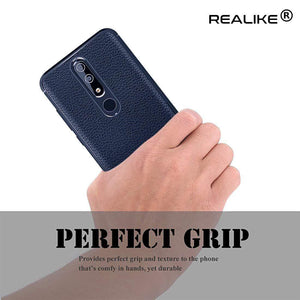 REALIKE® Nokia 6.1 Plus Back Cover, Ultimate Protection from Drops, Durable, Anti Scratch, Perfect Fit Litchi Pattern Back Cover for Nokia 6.1 Plus 2018 (Litchi Blue)