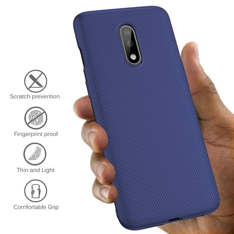 Image of REALIKE OnePlus 7 Back Cover, Beetle Series Shockproof Line Texture Case for Oneplus 7 (Aramid Blue)