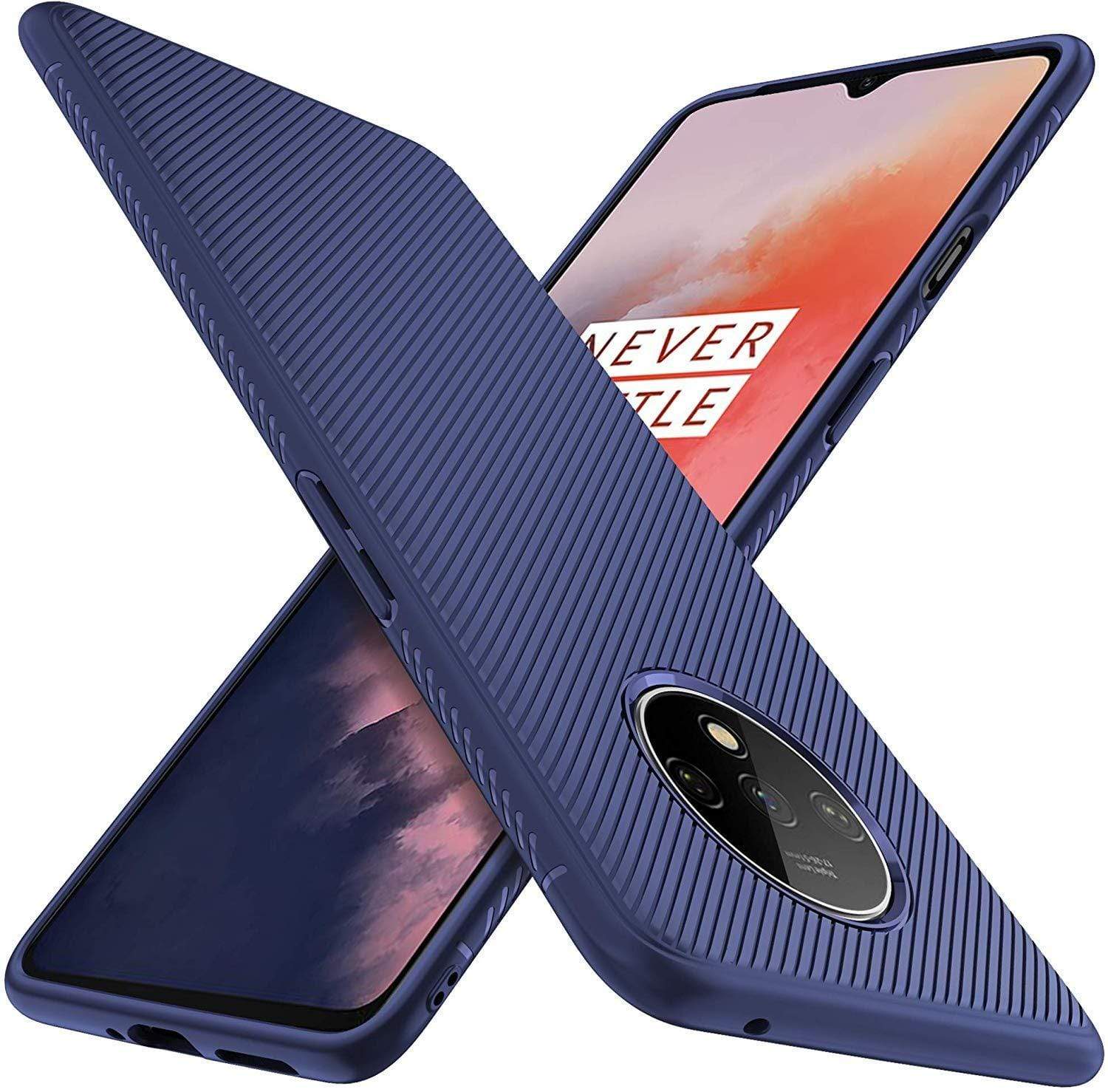 REALIKE OnePlus 7T Back Cover, Carbon Fiber Shockproof Case for Oneplus 7T (Texture Blue)