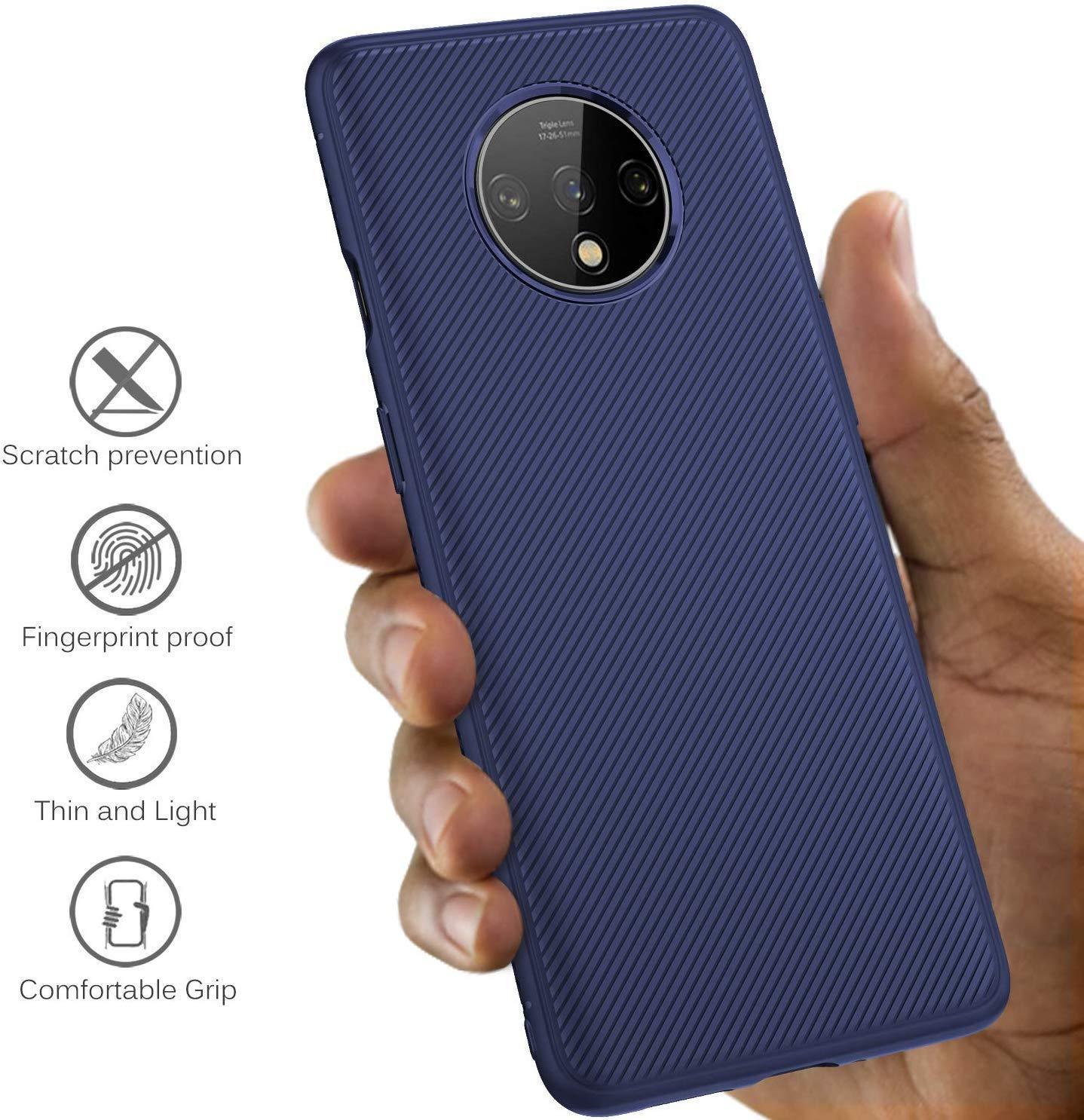 REALIKE OnePlus 7T Back Cover, Carbon Fiber Shockproof Case for Oneplus 7T (Texture Blue)