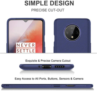 REALIKE OnePlus 7T Back Cover, Carbon Fiber Shockproof Case for Oneplus 7T (Texture Blue)