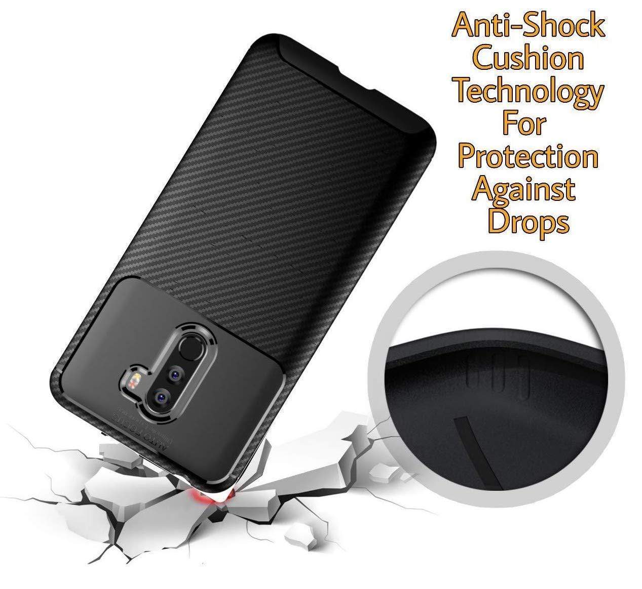 REALIKE® Poco F1 Back Cover, Premium Tough Rugged Armor Carbon Fiber Shockproof Soft Silicon TPU Back Cover Case for Xiaomi Poco F1 2018 (Carbon Fiber Series Black)