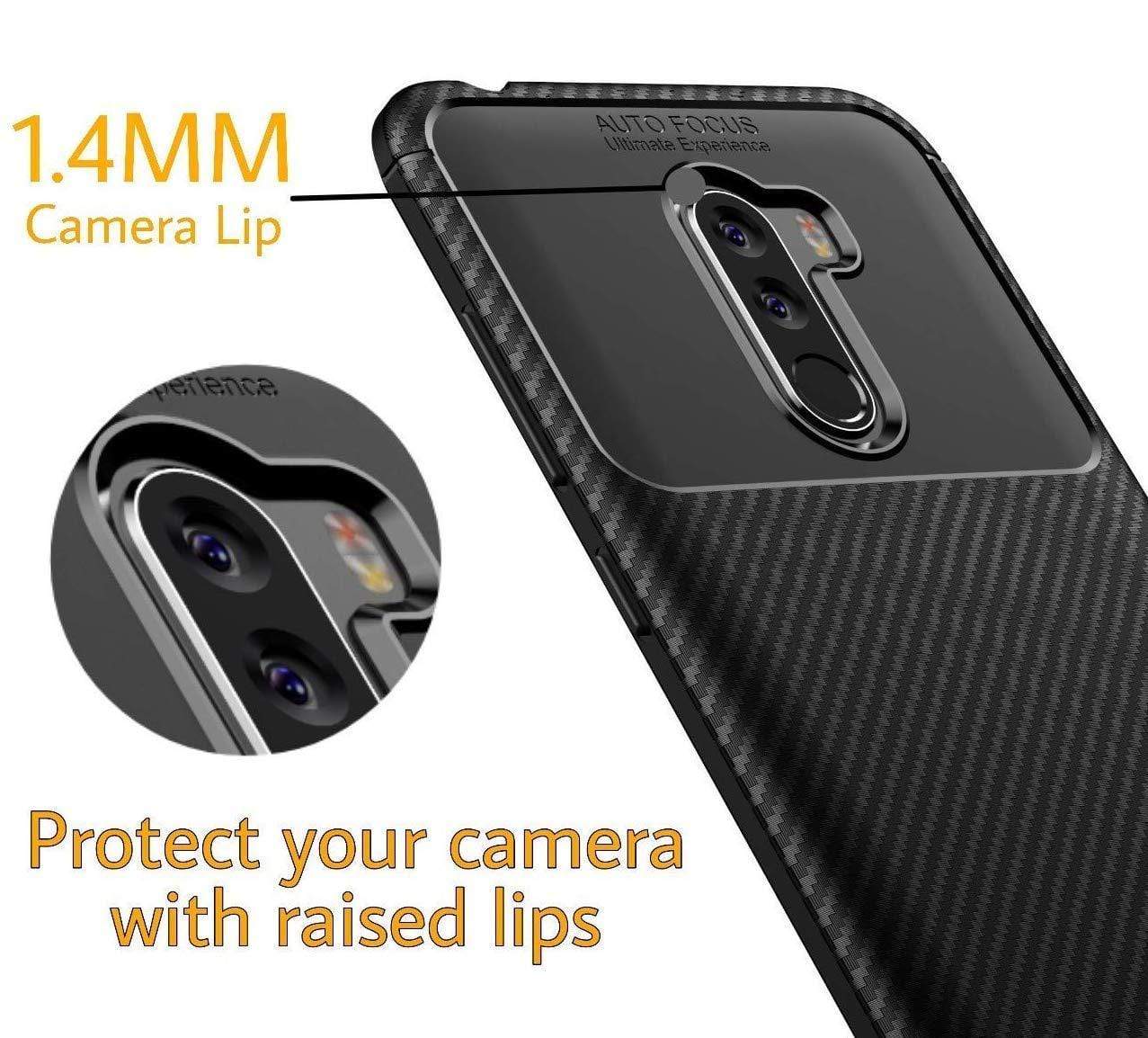 REALIKE® Poco F1 Back Cover, Premium Tough Rugged Armor Carbon Fiber Shockproof Soft Silicon TPU Back Cover Case for Xiaomi Poco F1 2018 (Carbon Fiber Series Blue)