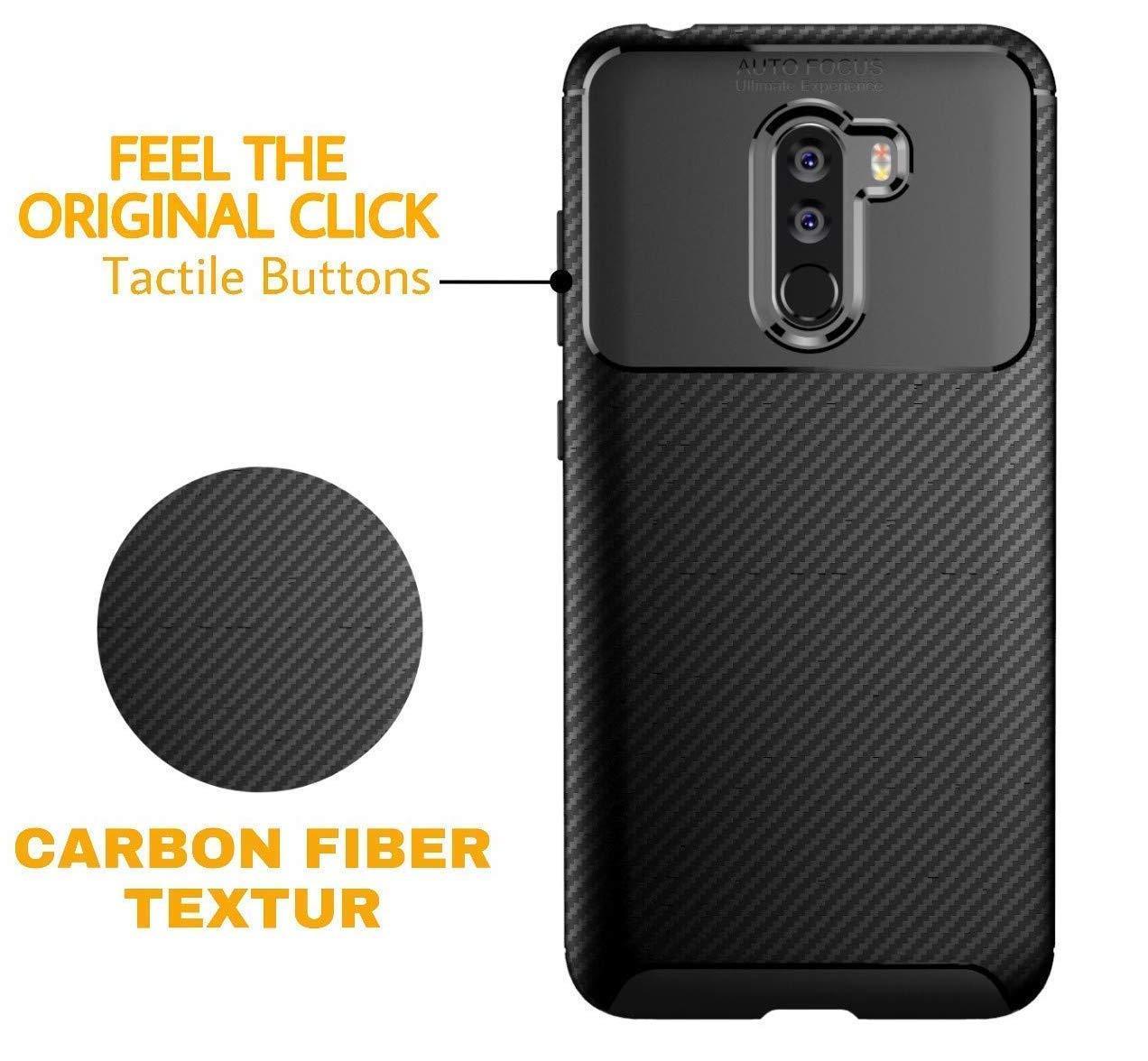 REALIKE® Poco F1 Back Cover, Premium Tough Rugged Armor Carbon Fiber Shockproof Soft Silicon TPU Back Cover Case for Xiaomi Poco F1 2018 (Carbon Fiber Series Blue)