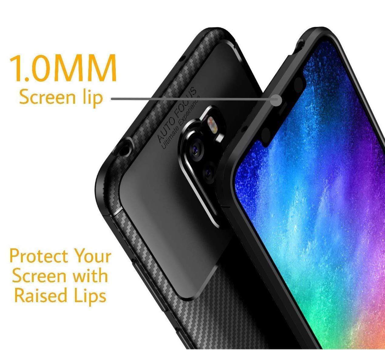 REALIKE® Poco F1 Back Cover, Premium Tough Rugged Armor Carbon Fiber Shockproof Soft Silicon TPU Back Cover Case for Xiaomi Poco F1 2018 (Carbon Fiber Series Blue)