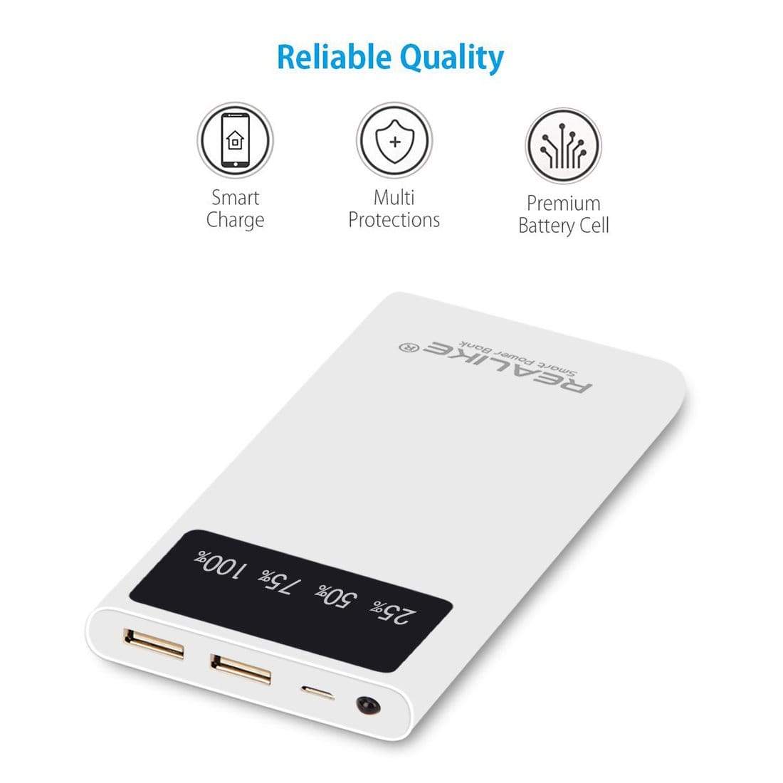 REALIKE® PowerCore Polymer Battery 10000 mAh, One of the Smallest and Lightest Power Bank, Ultra-Compact, High-speed Charging Technology With Digital Display