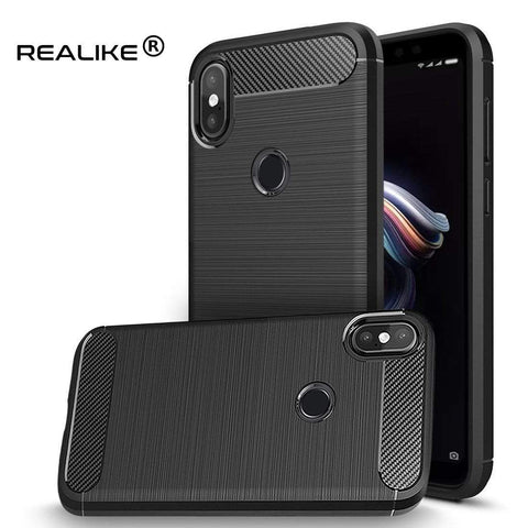 Image of REALIKE® Redmi Note 5 Pro Back Cover, Branded Case With Ultimate Protection From Drops, Flexible Carbon Fiber Back Cover For Xiaomi Redmi Note 5 Pro-2018