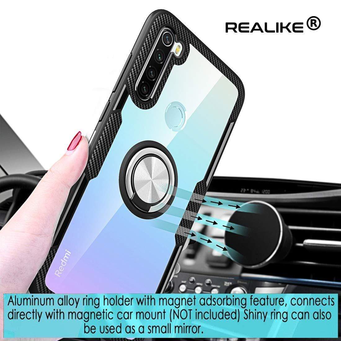 REALIKE Redmi Note 8 Back Cover, Transparent Anti Scratch with Metallic 360 Ring Back Case for Redmi Note 8 (Clear/Black)