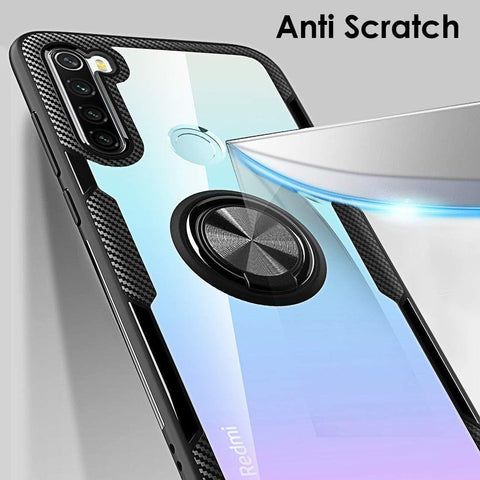 Image of REALIKE Redmi Note 8 Back Cover, Transparent Anti Scratch with Metallic 360 Ring Back Case for Redmi Note 8 (Clear/Black)