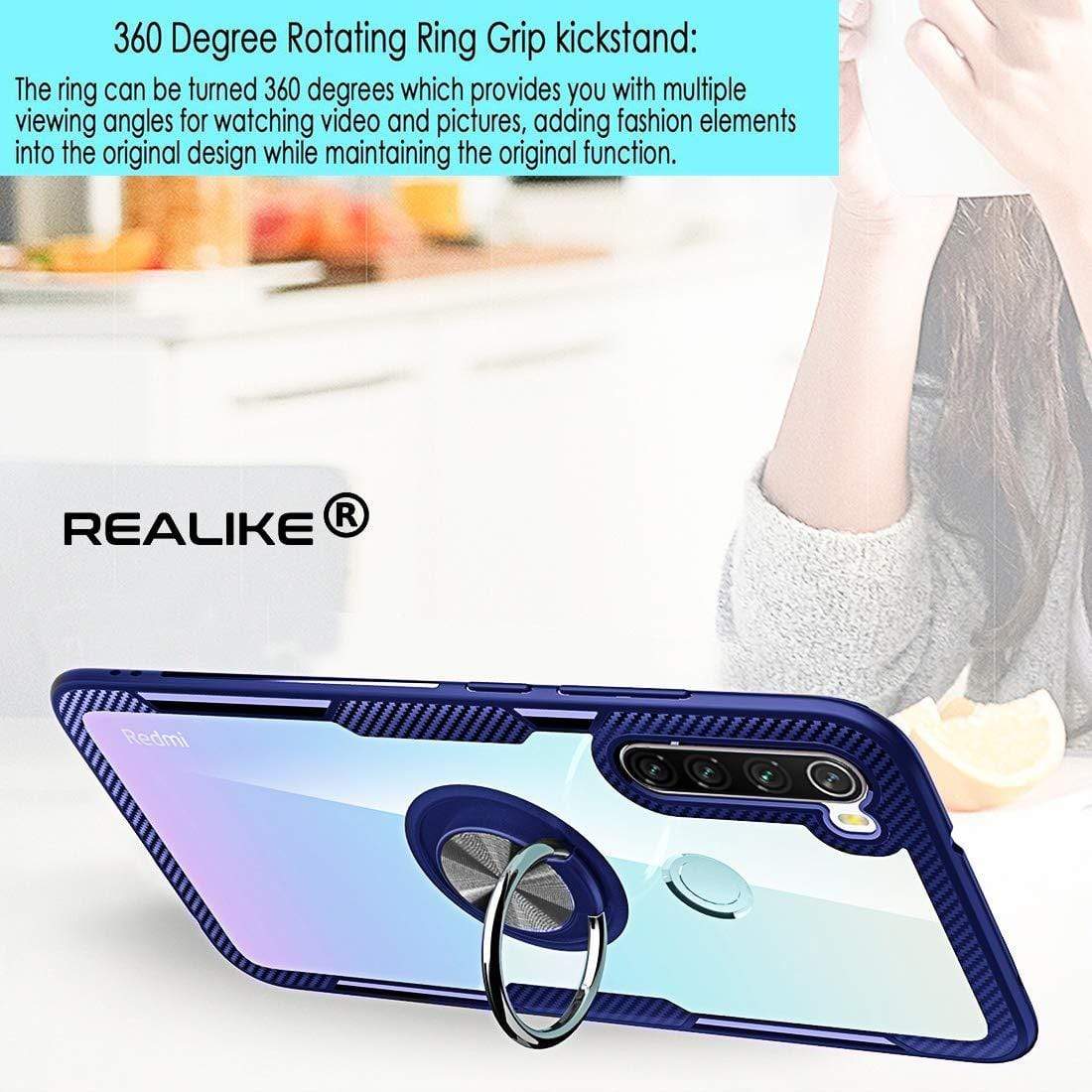 REALIKE Redmi Note 8 Back Cover, Transparent Anti Scratch with Metallic 360 Ring Back Case for Redmi Note 8 (Clear/Blue)