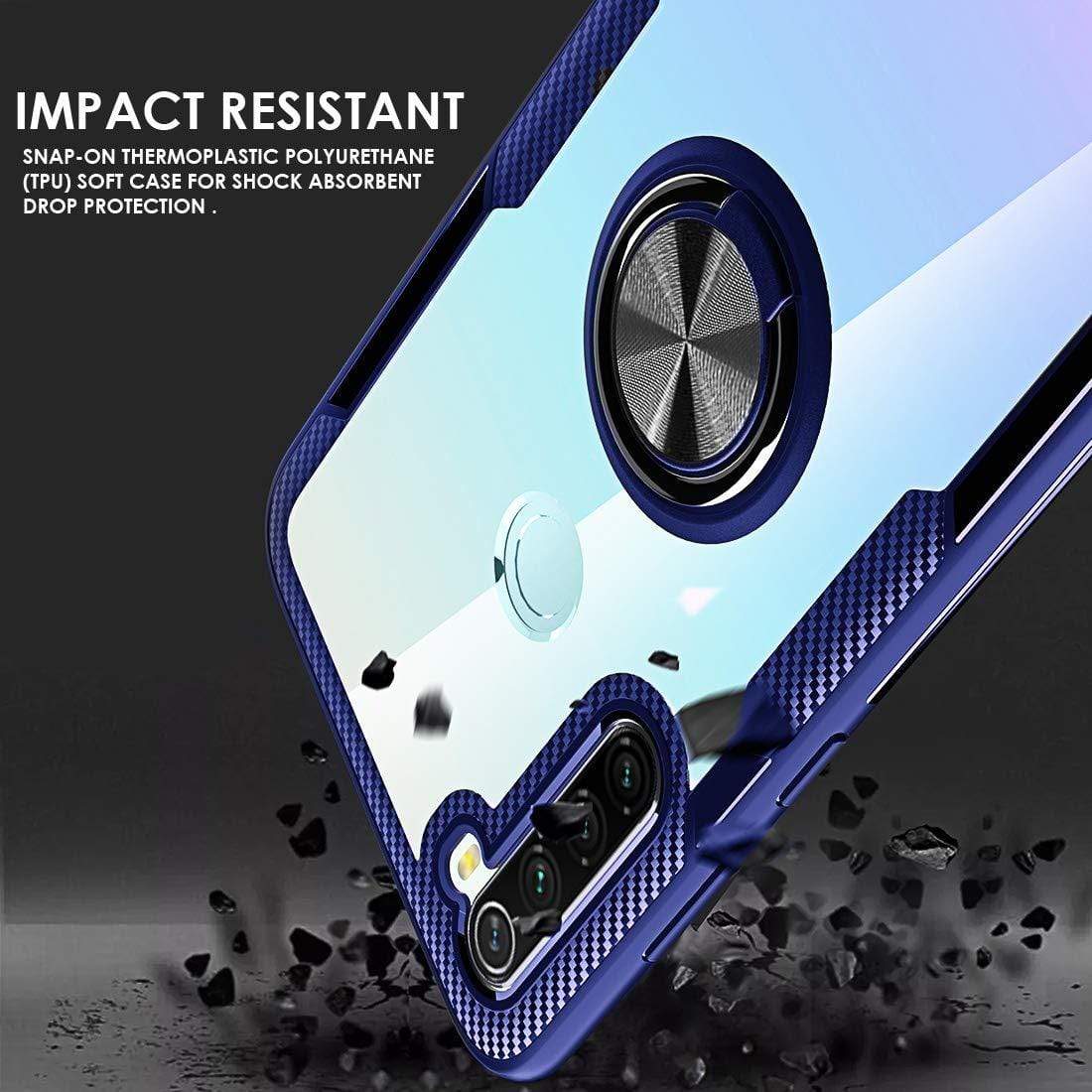REALIKE Redmi Note 8 Back Cover, Transparent Anti Scratch with Metallic 360 Ring Back Case for Redmi Note 8 (Clear/Blue)