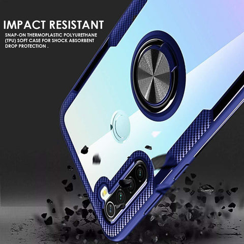 Image of REALIKE Redmi Note 8 Back Cover, Transparent Anti Scratch with Metallic 360 Ring Back Case for Redmi Note 8 (Clear/Blue)
