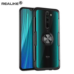 REALIKE Redmi Note 8 Pro Back Cover, Transparent Anti Scratch with Metallic 360 Ring Back Case for Redmi Note 8 Pro (Clear/Black)