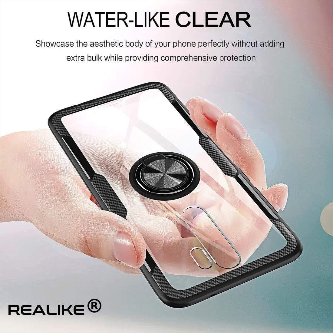 REALIKE Redmi Note 8 Pro Back Cover, Transparent Anti Scratch with Metallic 360 Ring Back Case for Redmi Note 8 Pro (Clear/Black)