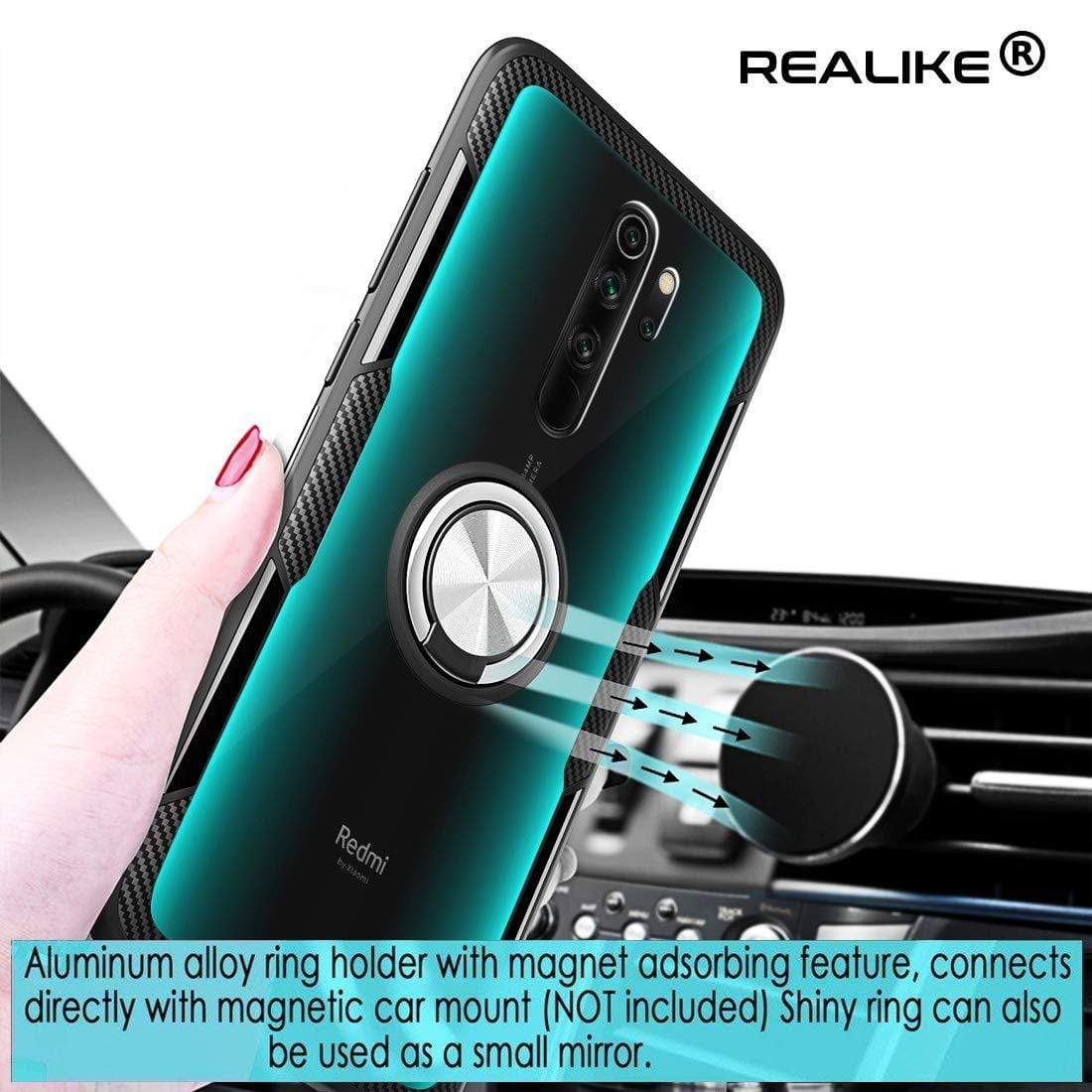 REALIKE Redmi Note 8 Pro Back Cover, Transparent Anti Scratch with Metallic 360 Ring Back Case for Redmi Note 8 Pro (Clear/Black)