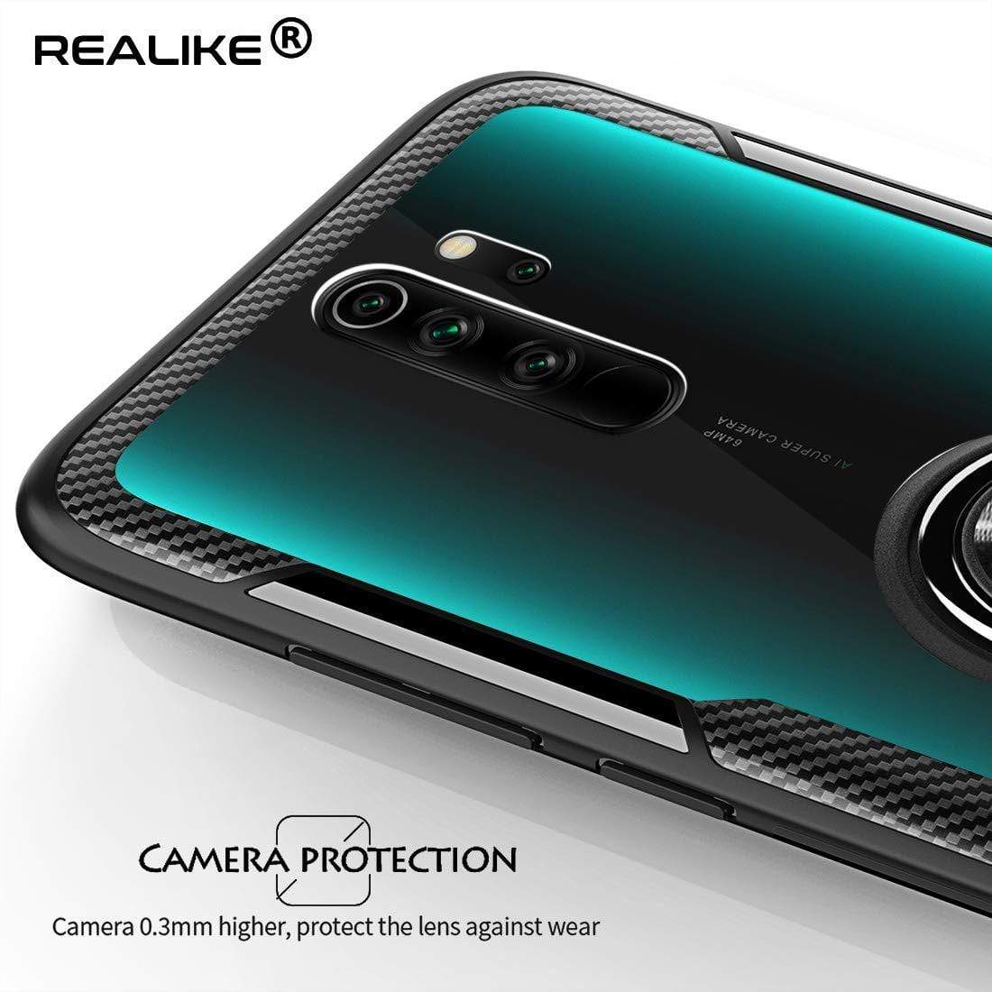 REALIKE Redmi Note 8 Pro Back Cover, Transparent Anti Scratch with Metallic 360 Ring Back Case for Redmi Note 8 Pro (Clear/Black)
