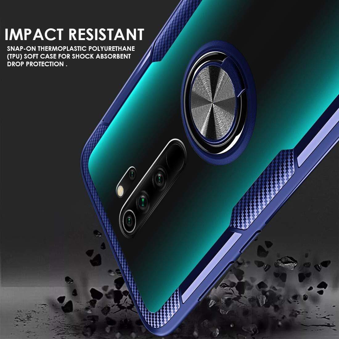 REALIKE Redmi Note 8 Pro Back Cover, Transparent Anti Scratch with Metallic 360 Ring Back Case for Redmi Note 8 Pro (Clear/Blue)