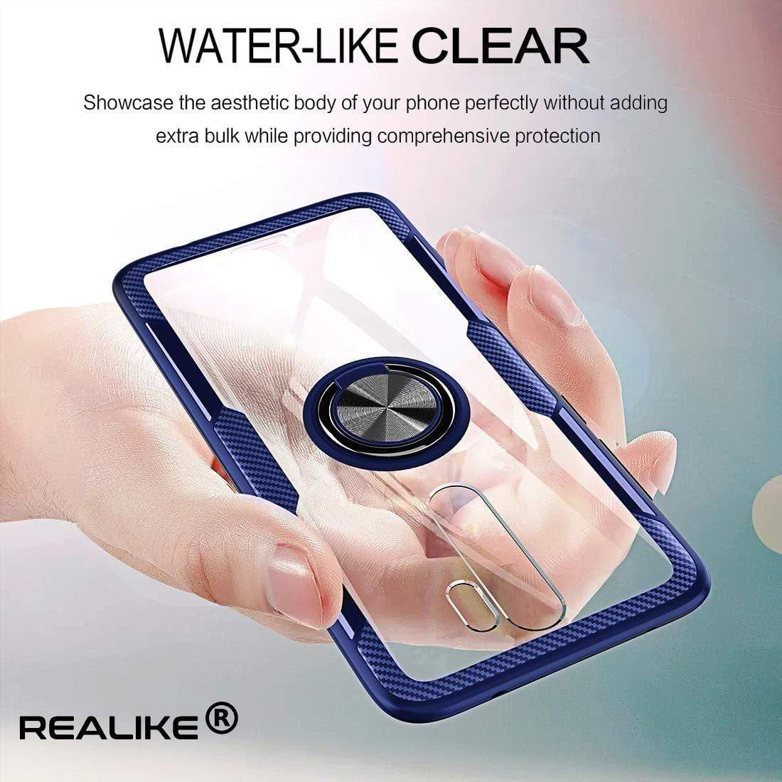 REALIKE Redmi Note 8 Pro Back Cover, Transparent Anti Scratch with Metallic 360 Ring Back Case for Redmi Note 8 Pro (Clear/Blue)