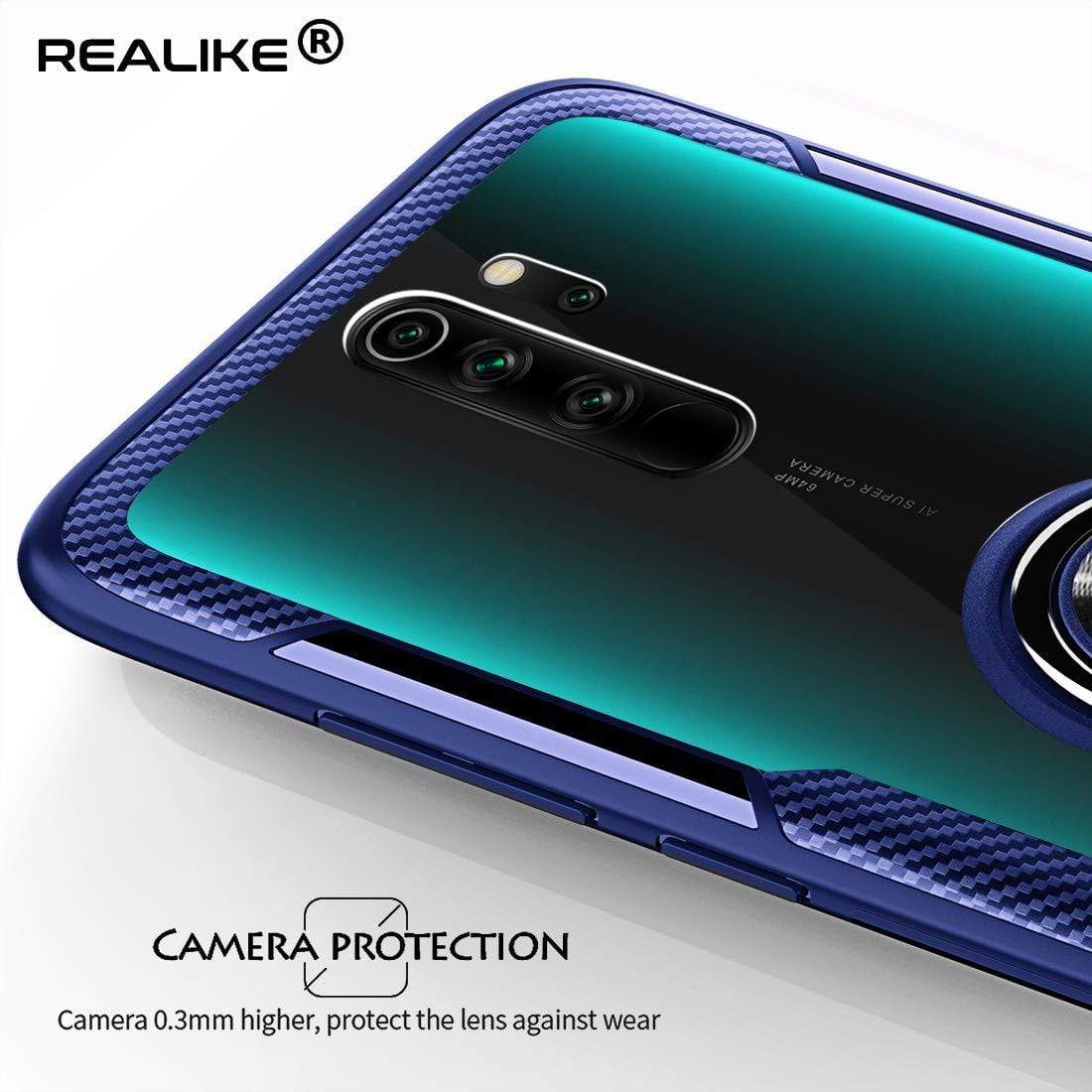 REALIKE Redmi Note 8 Pro Back Cover, Transparent Anti Scratch with Metallic 360 Ring Back Case for Redmi Note 8 Pro (Clear/Blue)