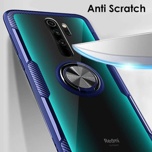 REALIKE Redmi Note 8 Pro Back Cover, Transparent Anti Scratch with Metallic 360 Ring Back Case for Redmi Note 8 Pro (Clear/Blue)