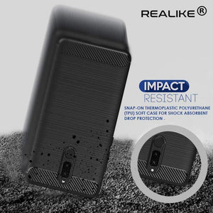 REALIKE&reg; Honor 9i Back Cover, Flexible Carbon Fibre Design Light Weight Shockproof Back Cover For HUAWEI Honor 9i - Metallic Black