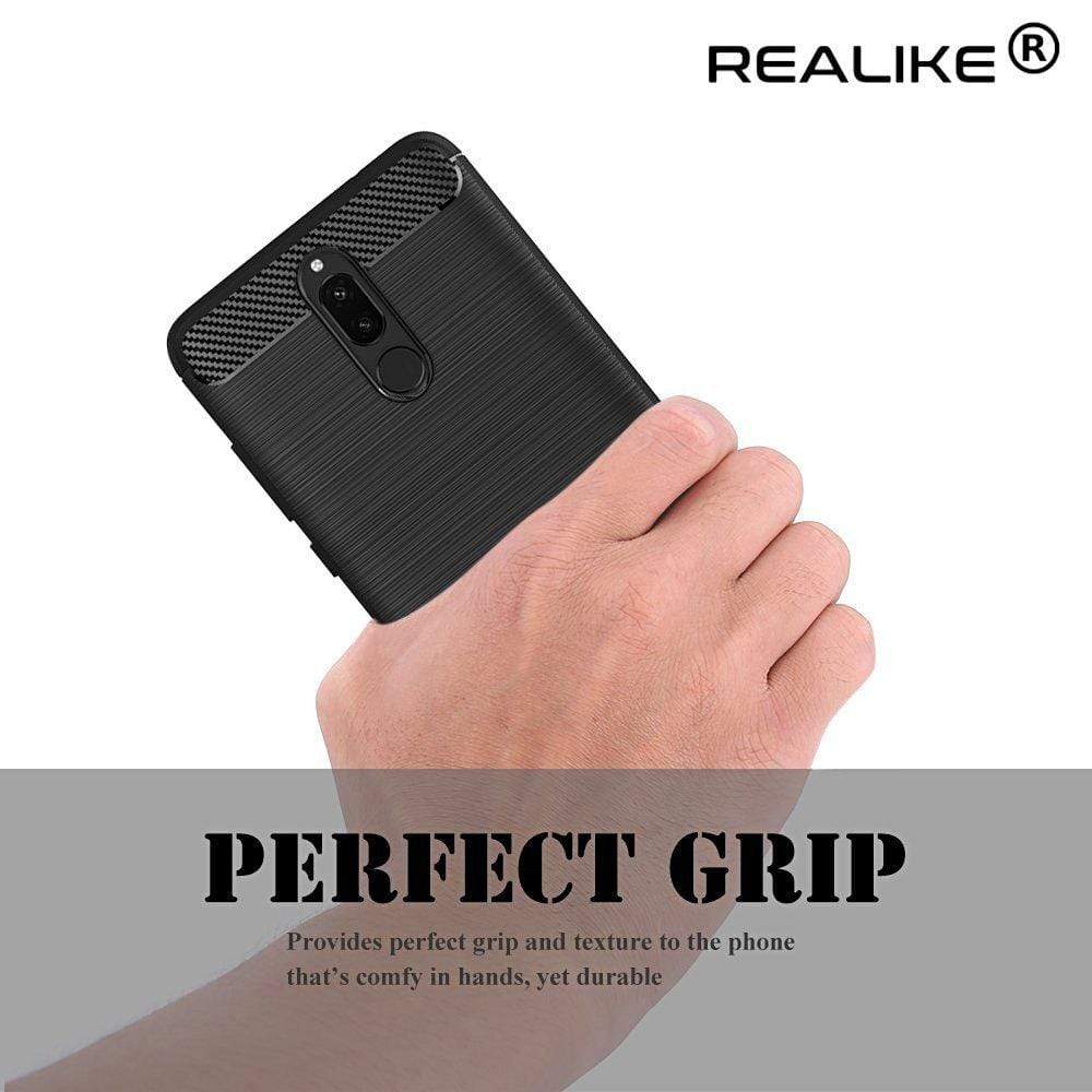 REALIKE&reg; Honor 9i Back Cover, Flexible Carbon Fibre Design Light Weight Shockproof Back Cover For HUAWEI Honor 9i - Metallic Black
