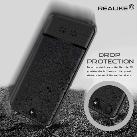 REALIKE&reg; Honor View 10 Cover, Anti-fingerprint Soft Silicone Slim Litchi Skin Rugged Armor Back Cover Case for Huawei Honor View 10 (BLACK)