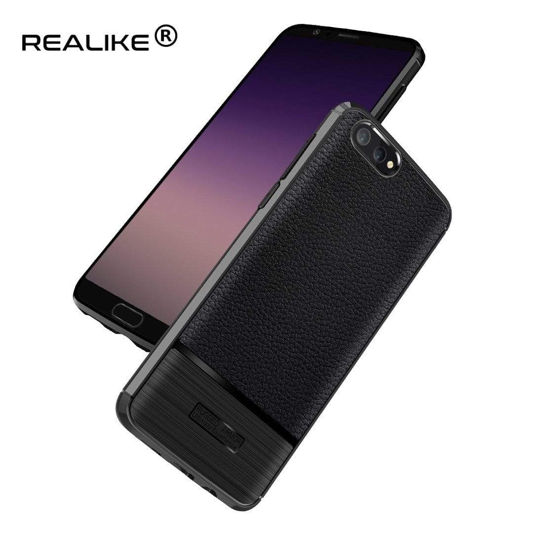 REALIKE&reg; Honor View 10 Cover, Anti-fingerprint Soft Silicone Slim Litchi Skin Rugged Armor Back Cover Case for Huawei Honor View 10 (BLACK)