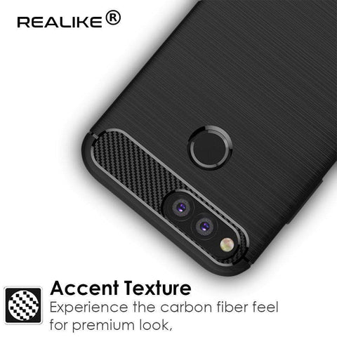 Image of REALIKE&reg; Huawei Honor 7X Back Cover Flexible Carbon Fiber Design Light weight Shockproof Back Case for Honor 7X (BLACK)
