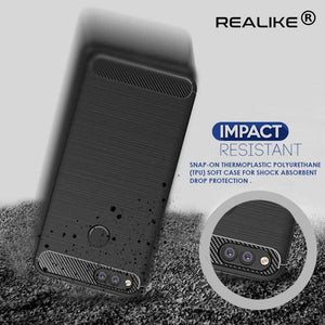 REALIKE&reg; Huawei Honor 7X Back Cover Flexible Carbon Fiber Design Light weight Shockproof Back Case for Honor 7X (BLACK) (Black)