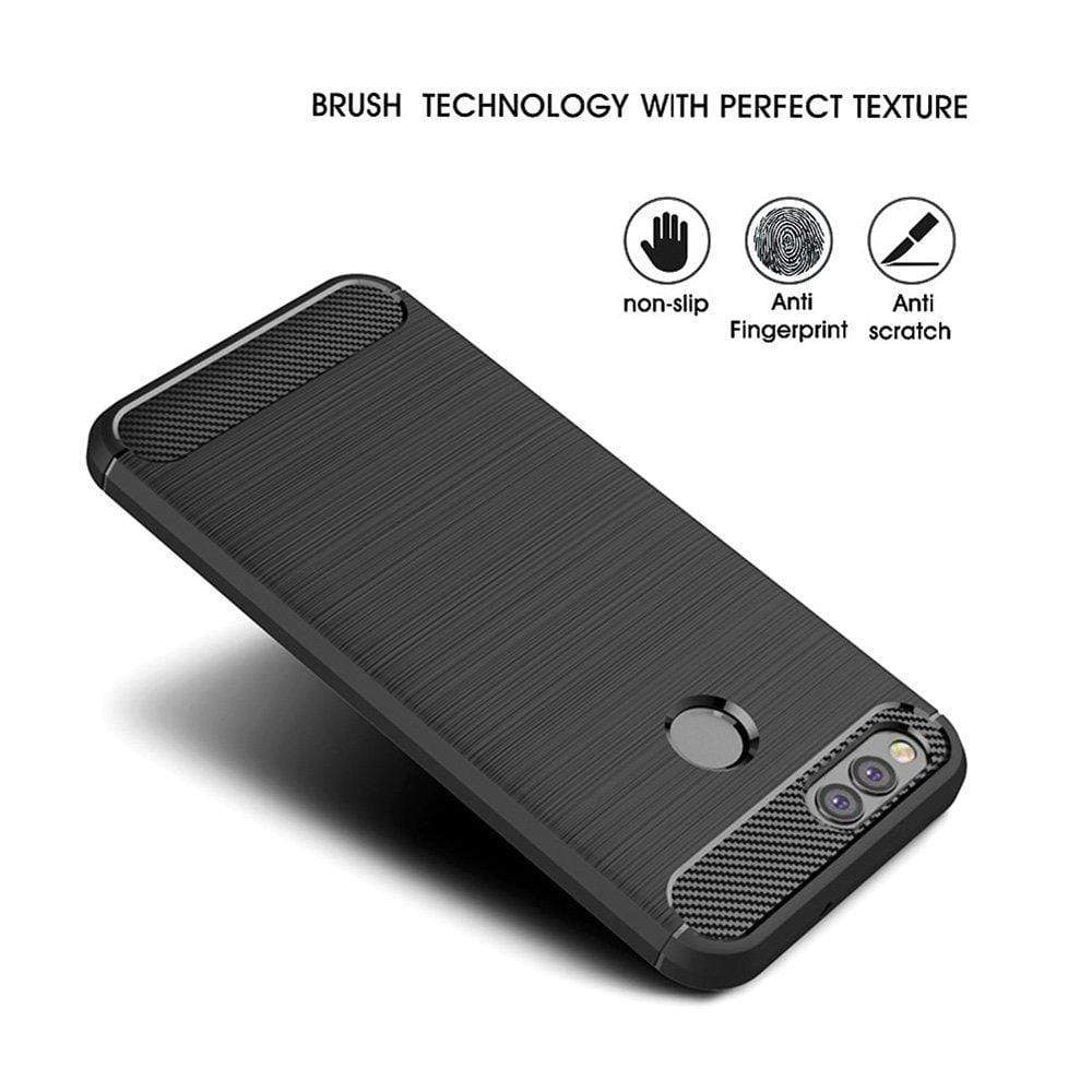 REALIKE&reg; Huawei Honor 7X Back Cover Flexible Carbon Fiber Design Light weight Shockproof Back Case for Honor 7X (BLACK) (Black)