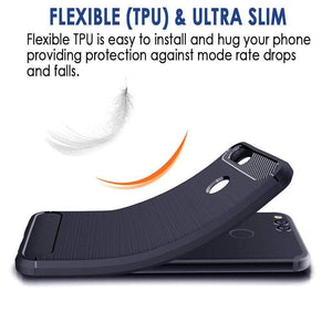 REALIKE&reg; Huawei Honor 7X Back Cover Flexible Carbon Fiber Design Light weight Shockproof Back Case for Honor 7X (BLACK) (Blue)