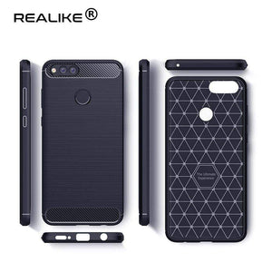 REALIKE&reg; Huawei Honor 7X Back Cover Flexible Carbon Fiber Design Light weight Shockproof Back Case for Honor 7X (BLACK) (Blue)